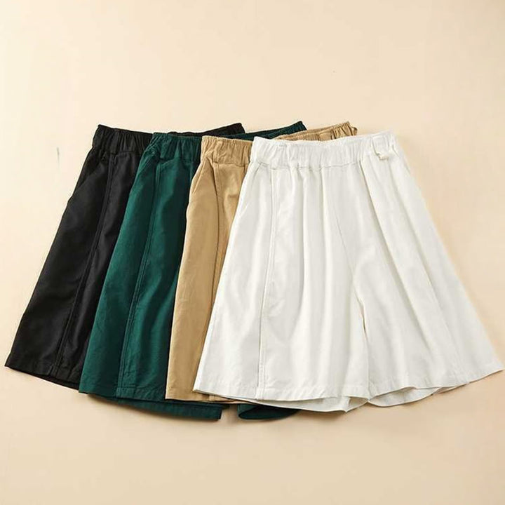 Buddha Stones Summer Casual Loose Plain Cotton Women's Shorts With Pockets