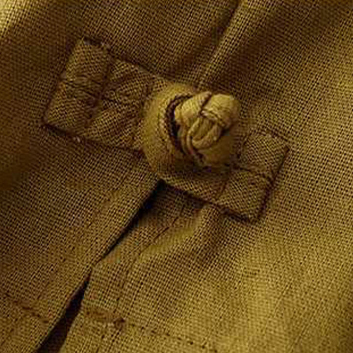 Buddha Stones Summer Casual Loose Plain Frog Button Cotton Linen Women's Shorts With Pockets