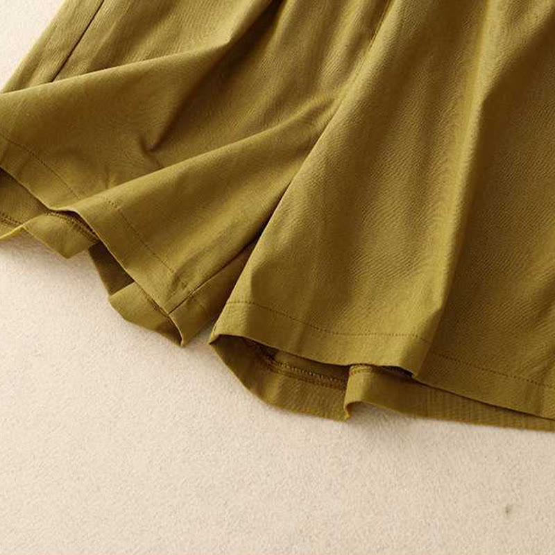 Buddha Stones Summer Casual Loose Plain Frog Button Cotton Linen Women's Shorts With Pockets