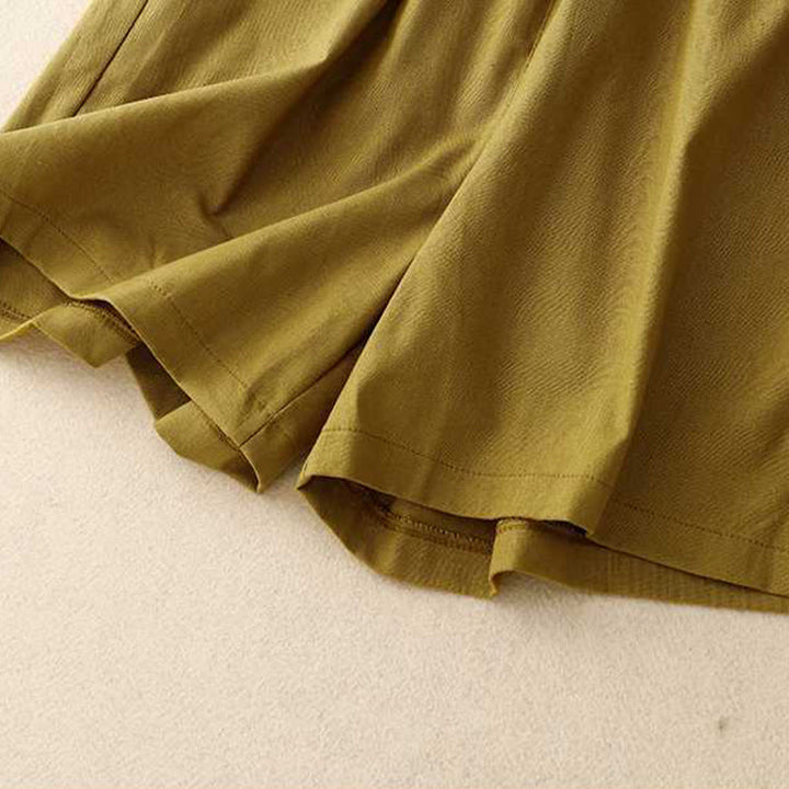 Buddha Stones Summer Casual Loose Plain Frog Button Cotton Linen Women's Shorts With Pockets