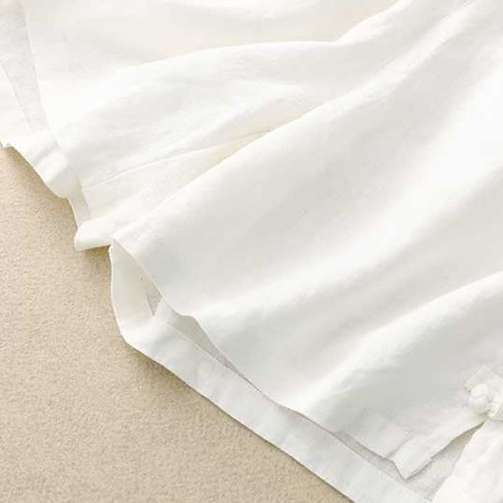 Buddha Stones Summer Casual Loose Plain Frog Button Cotton Linen Women's Shorts With Pockets