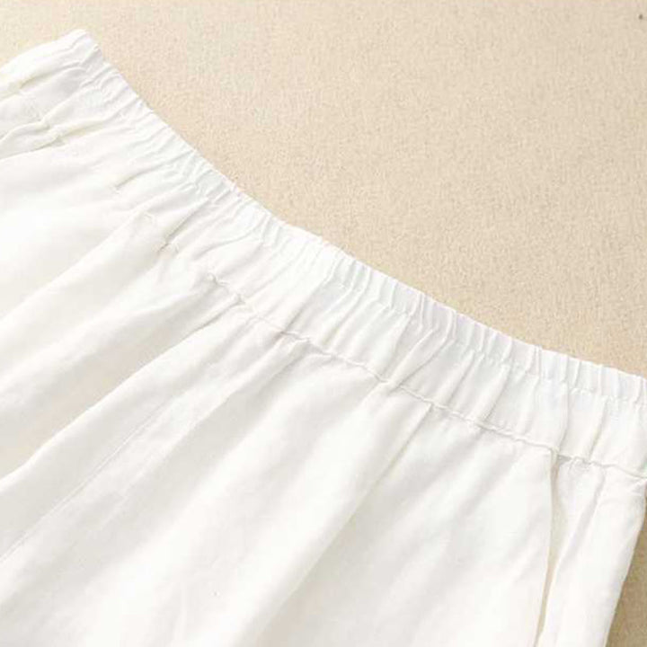 Buddha Stones Summer Casual Loose Plain Frog Button Cotton Linen Women's Shorts With Pockets