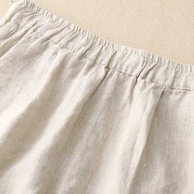 Buddha Stones Summer Casual Loose Plain Frog Button Cotton Linen Women's Shorts With Pockets