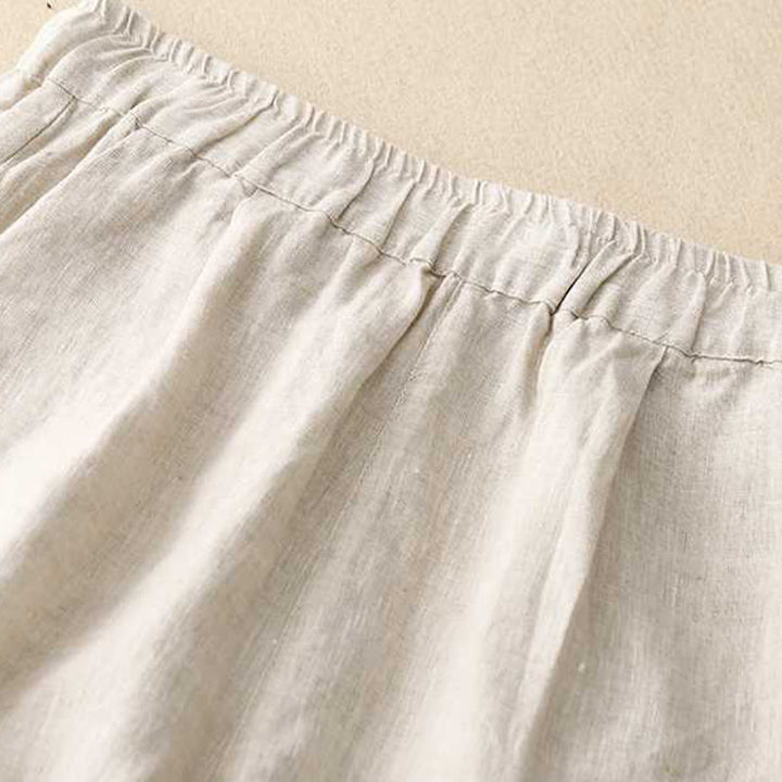Buddha Stones Summer Casual Loose Plain Frog Button Cotton Linen Women's Shorts With Pockets