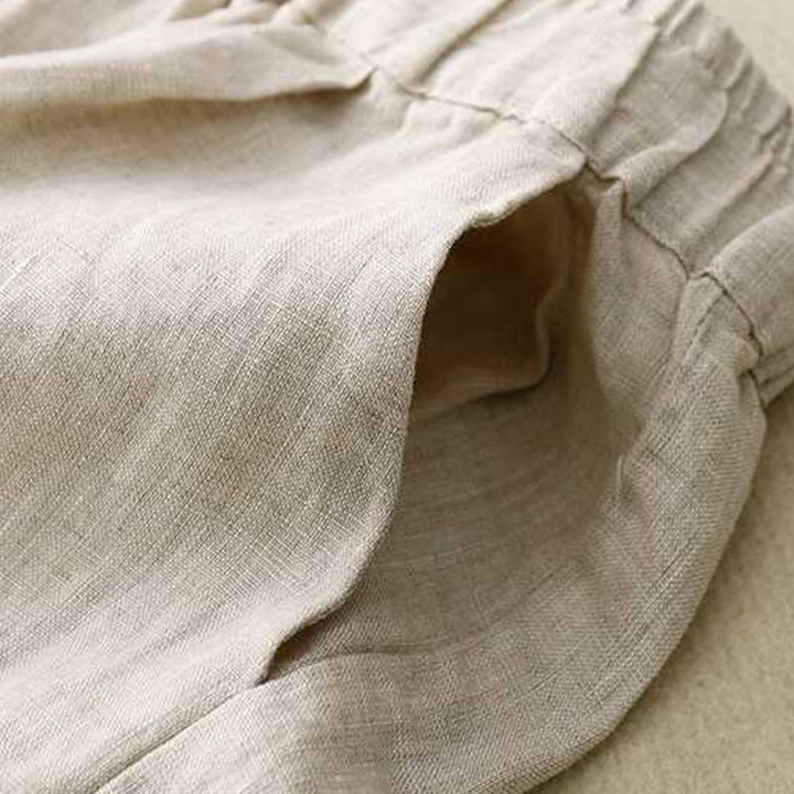 Buddha Stones Summer Casual Loose Plain Frog Button Cotton Linen Women's Shorts With Pockets