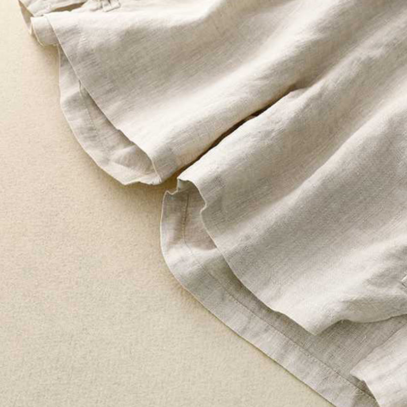 Buddha Stones Summer Casual Loose Plain Frog Button Cotton Linen Women's Shorts With Pockets