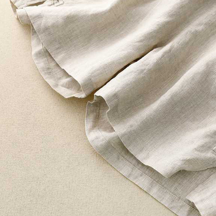 Buddha Stones Summer Casual Loose Plain Frog Button Cotton Linen Women's Shorts With Pockets