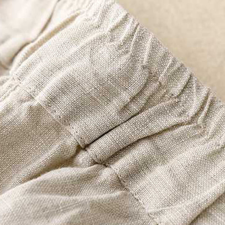 Buddha Stones Summer Casual Loose Plain Frog Button Cotton Linen Women's Shorts With Pockets