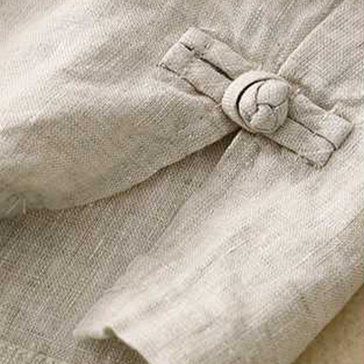 Buddha Stones Summer Casual Loose Plain Frog Button Cotton Linen Women's Shorts With Pockets