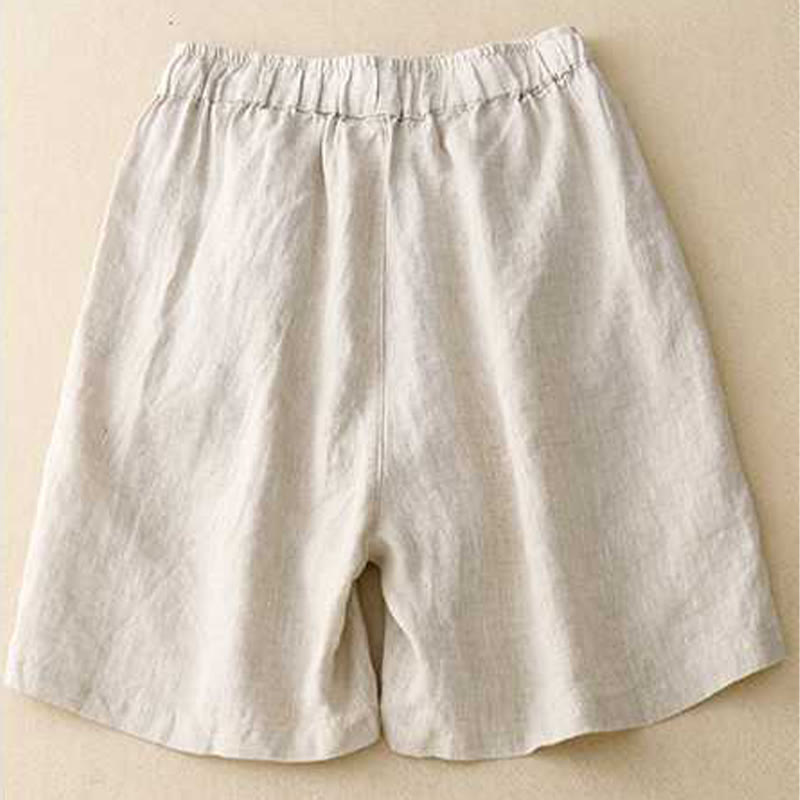 Buddha Stones Summer Casual Loose Plain Frog Button Cotton Linen Women's Shorts With Pockets