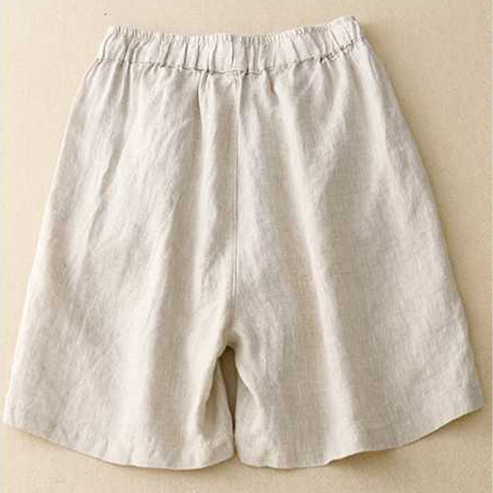 Buddha Stones Summer Casual Loose Plain Frog Button Cotton Linen Women's Shorts With Pockets