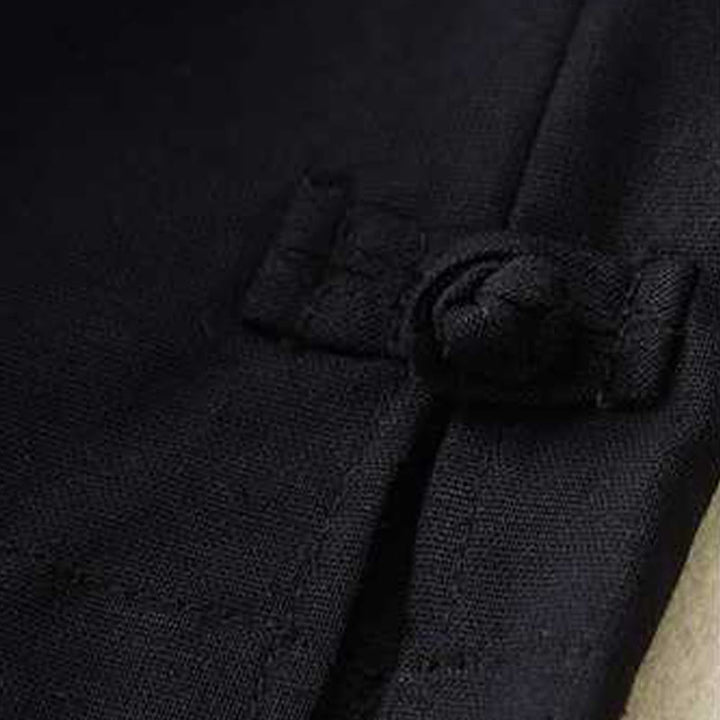 Buddha Stones Summer Casual Loose Plain Frog Button Cotton Linen Women's Shorts With Pockets
