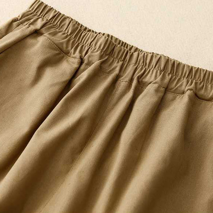 Buddha Stones Summer Casual Loose Plain Frog Button Cotton Linen Women's Shorts With Pockets