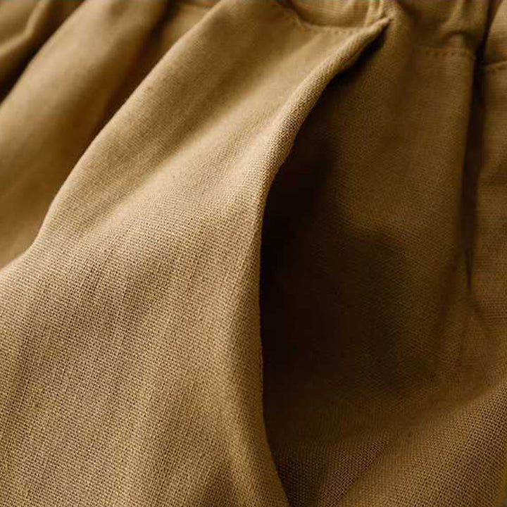 Buddha Stones Summer Casual Loose Plain Frog Button Cotton Linen Women's Shorts With Pockets