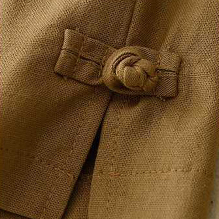 Buddha Stones Summer Casual Loose Plain Frog Button Cotton Linen Women's Shorts With Pockets