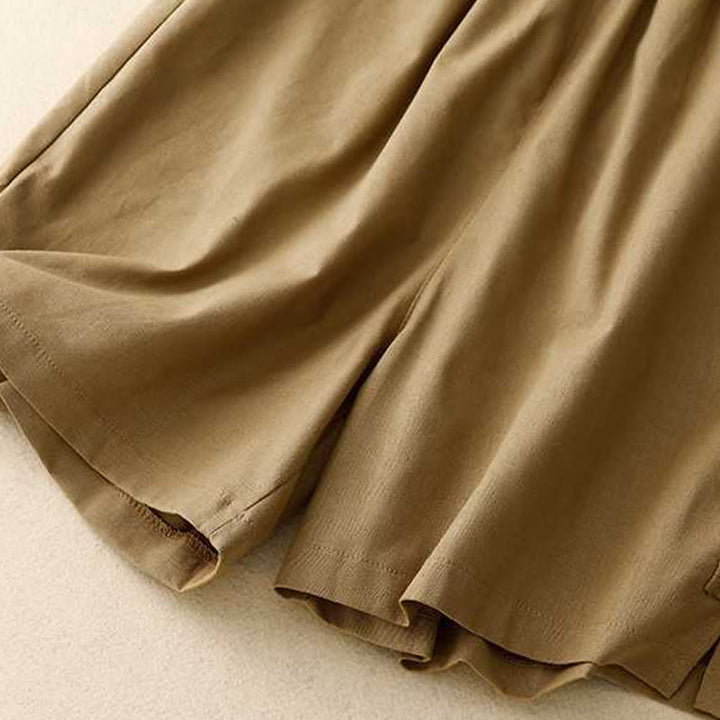 Buddha Stones Summer Casual Loose Plain Frog Button Cotton Linen Women's Shorts With Pockets