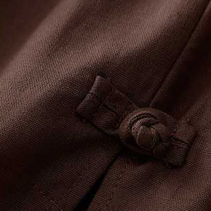 Buddha Stones Summer Casual Loose Plain Frog Button Cotton Linen Women's Shorts With Pockets