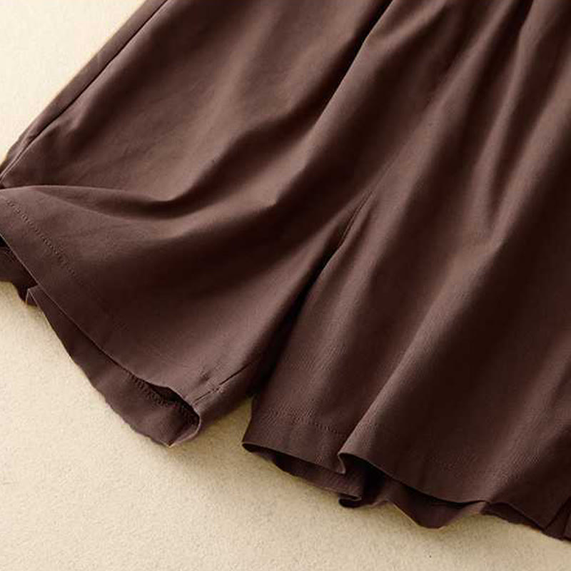 Buddha Stones Summer Casual Loose Plain Frog Button Cotton Linen Women's Shorts With Pockets