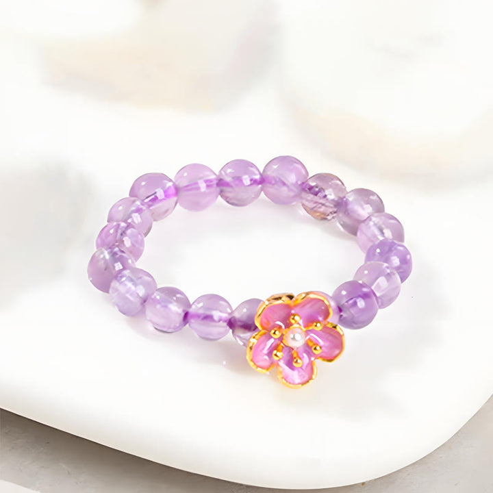 Buddha Stones 3mm Amethyst Peach Blossom Elastic String Ring