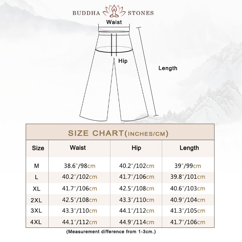 Buddha Stones 2Pcs Tree Pattern Cotton Linen Frog-Button Short Sleeve Shirt Pants Men's Set