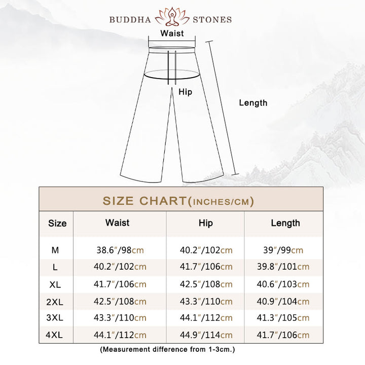 Buddha Stones 2Pcs Tree Pattern Cotton Linen Frog-Button Short Sleeve Shirt Pants Men's Set