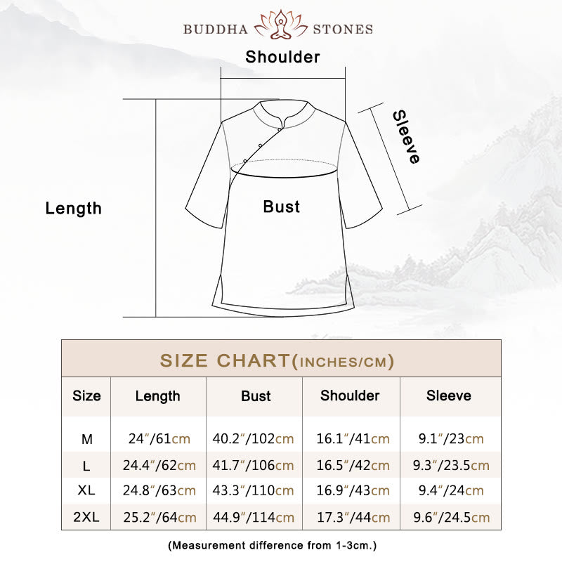 Buddha Stones Plum Blossom Embroidery Frog-Button Short Sleeve Cotton Linen Shirt