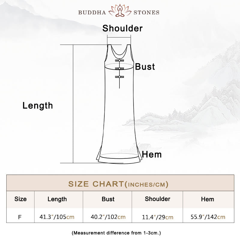 Buddha Stones Frog-Button Sleeveless Cami Midi Dress Ramie Linen Wide Leg Pants With Pockets