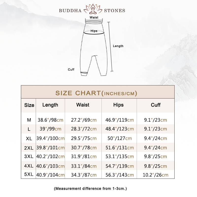 Buddha Stones Flowers Leaves Brown Blue Painting Print Cotton Men's Long Cropped Harem Pants With Pockets - image 3