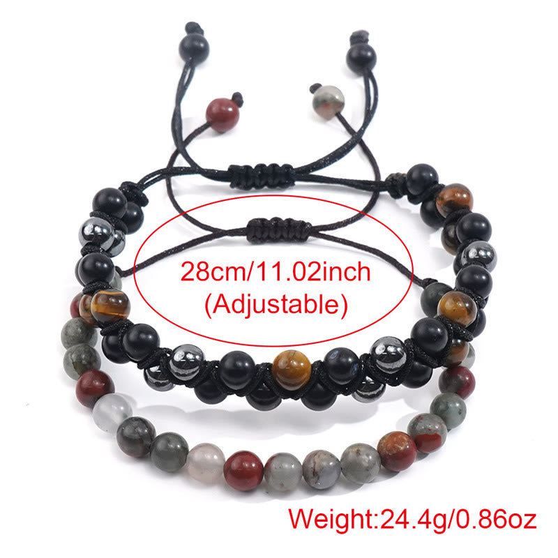 Buddha Stones 3Pcs Black Onyx Tiger Eye African Bloodstone Protection Support Set