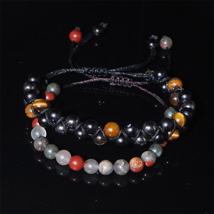 Buddha Stones 3Pcs Black Onyx Tiger Eye African Bloodstone Protection Support Set