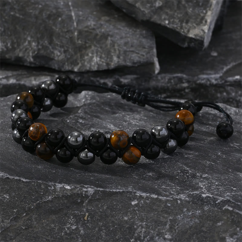 Buddha Stones 3Pcs Black Onyx Tiger Eye African Bloodstone Protection Support Set