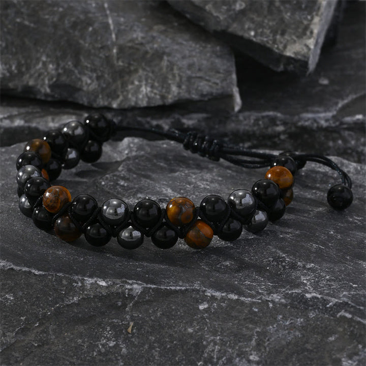 Buddha Stones 3Pcs Black Onyx Tiger Eye African Bloodstone Protection Support Set