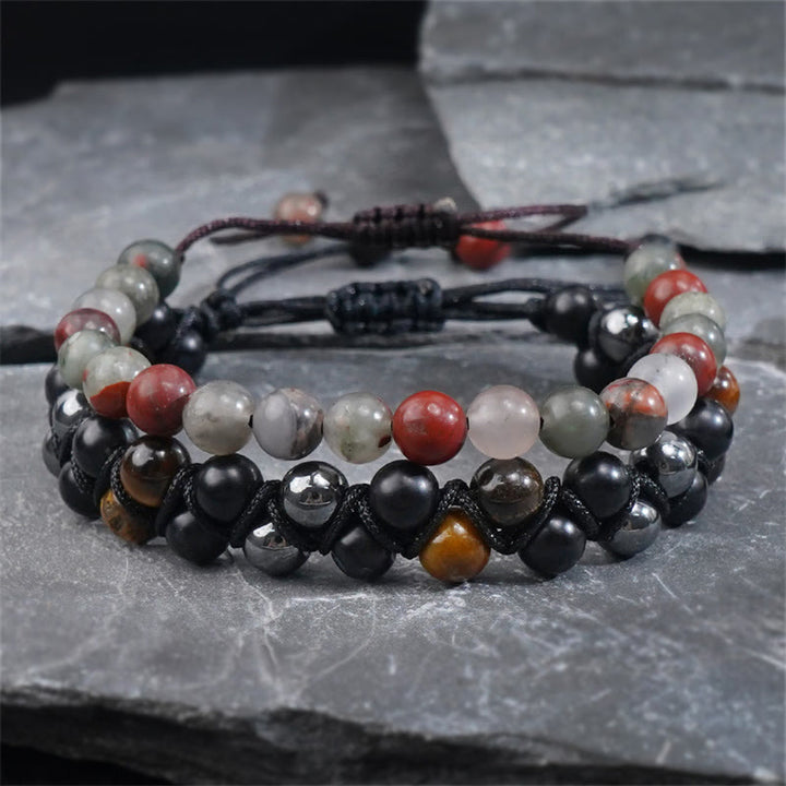 Buddha Stones 3Pcs Black Onyx Tiger Eye African Bloodstone Protection Support Set