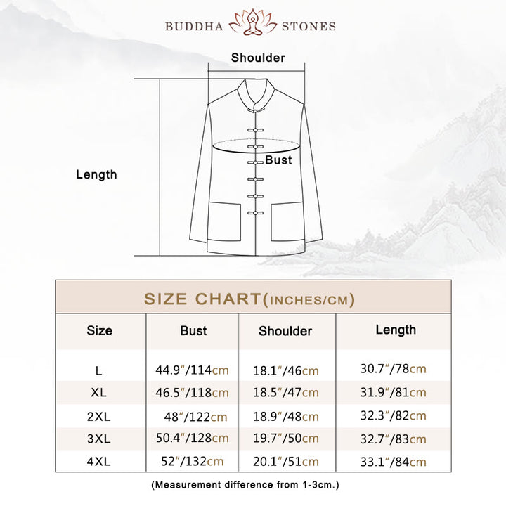 Buddha Stones 2Pcs Plain Tang Suit Men's Frog-Button Long Sleeve Shirt Pants Set