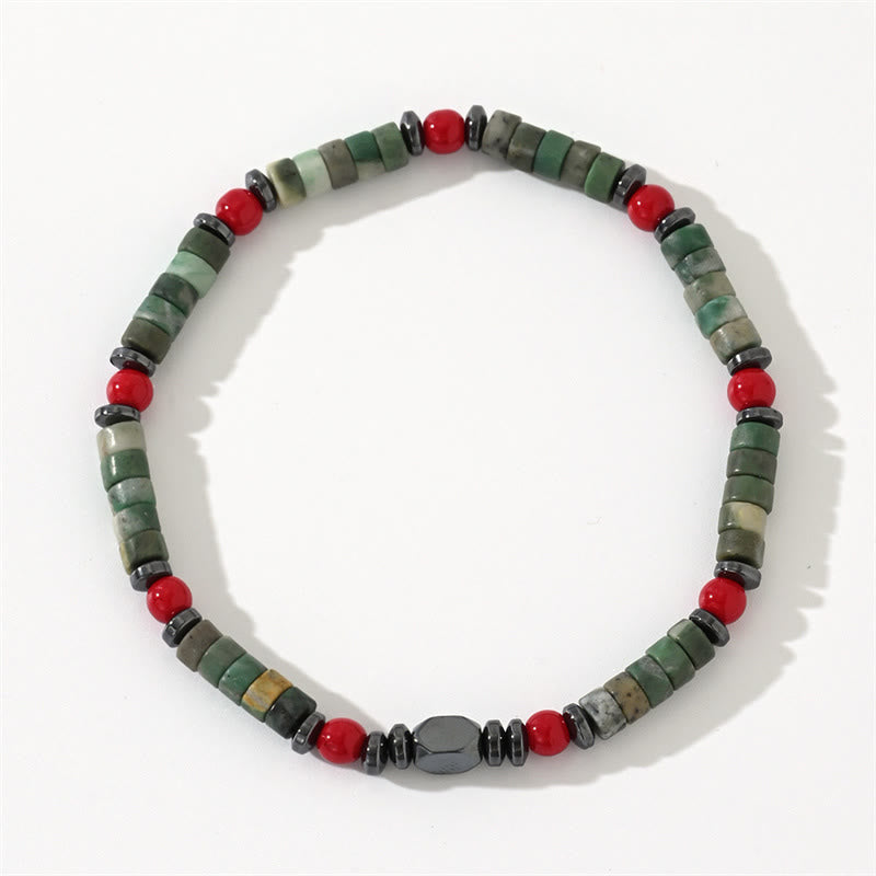Buddha Stones Natural Green Stone Hematite Red Coral Powerful Bracelet