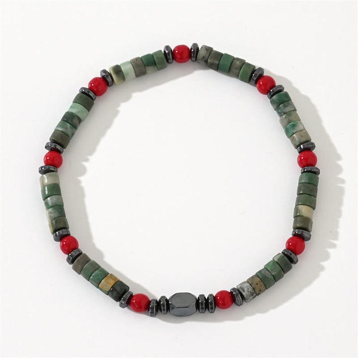 Buddha Stones Natural Green Stone Hematite Red Coral Powerful Bracelet