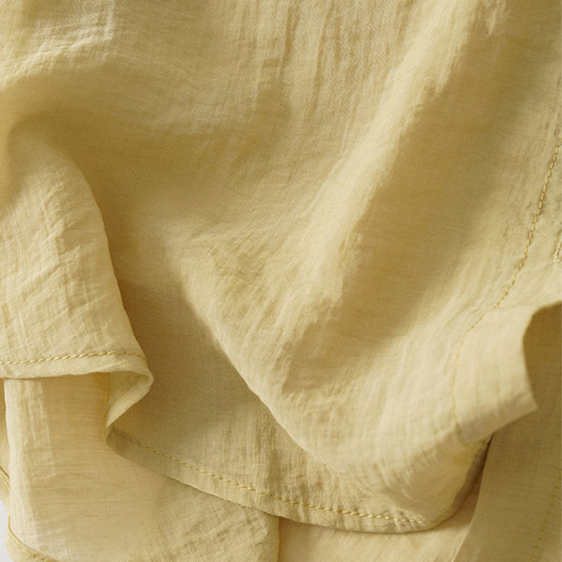 Buddha Stones Casual Loose Single Row Multi-button Cotton Linen Half Sleeve Women's Shirt With Pockets
