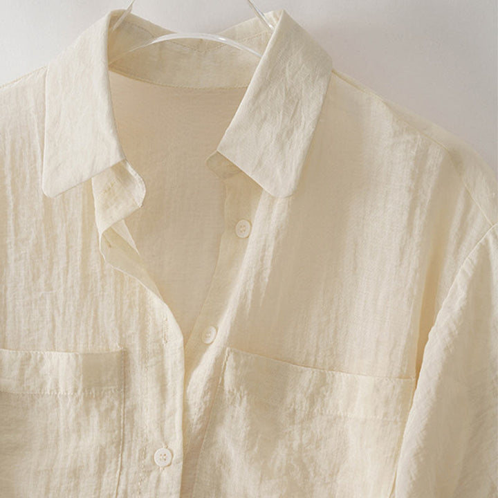 Buddha Stones Casual Loose Single Row Multi-button Cotton Linen Half Sleeve Women's Shirt With Pockets