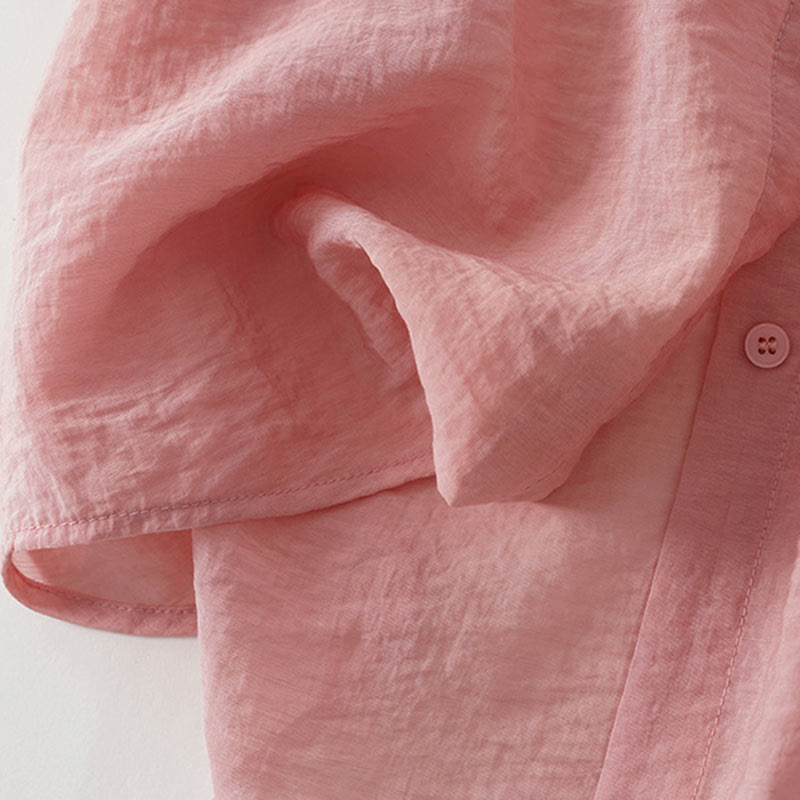 Buddha Stones Casual Loose Single Row Multi-button Cotton Linen Half Sleeve Women's Shirt With Pockets
