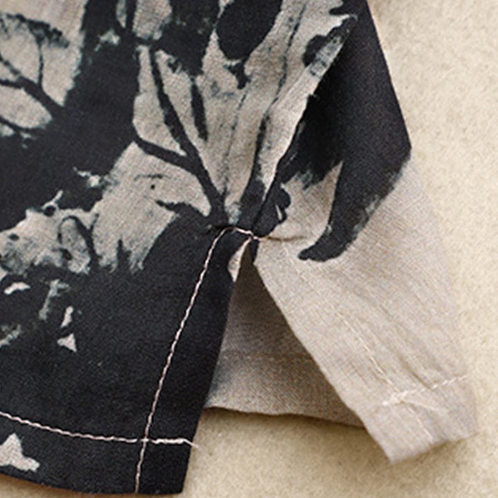 Buddha Stones Casual Loose Ink Print Frog Button Long Sleeves Cotton Linen Women's Shirt