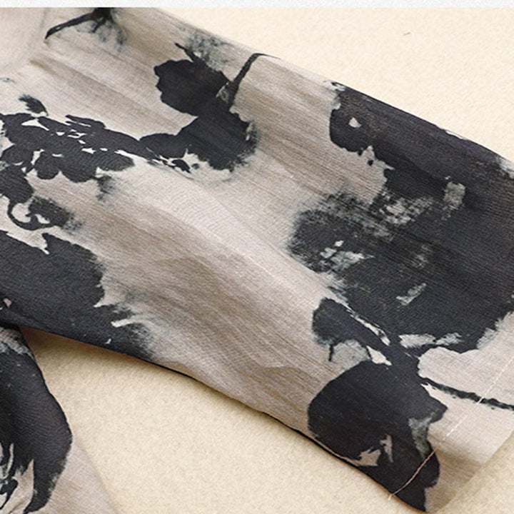 Buddha Stones Casual Loose Ink Print Frog Button Long Sleeves Cotton Linen Women's Shirt