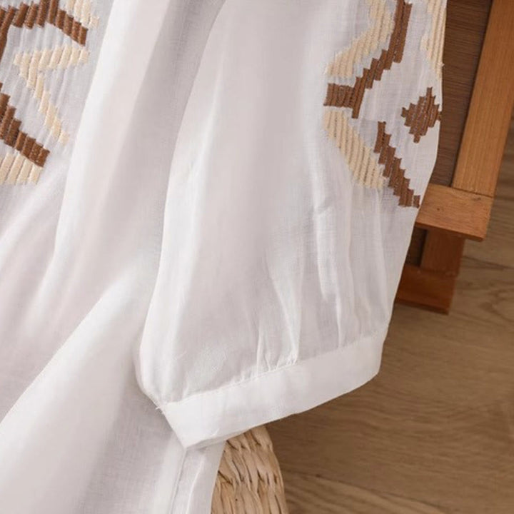 Buddha Stones Casual Symmetrical Embroidery Women's Crew Neck Design Half Sleeve Spandex T-shirt - image 4