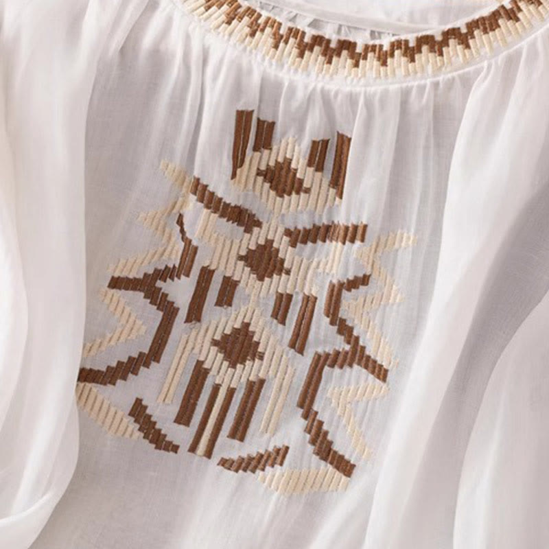 Buddha Stones Casual Symmetrical Embroidery Women's Crew Neck Design Half Sleeve Spandex T-shirt - image 6