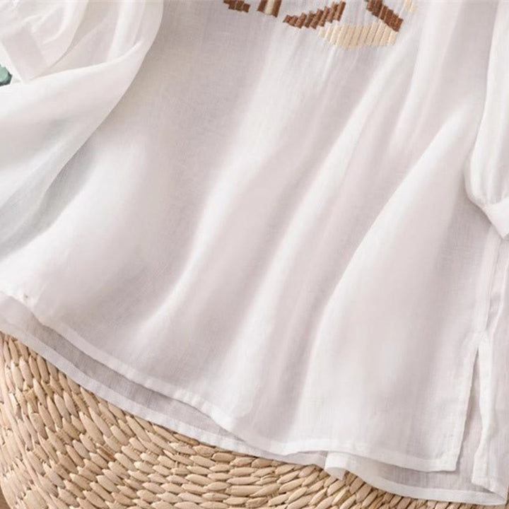 Buddha Stones Casual Symmetrical Embroidery Women's Crew Neck Design Half Sleeve Spandex T-shirt