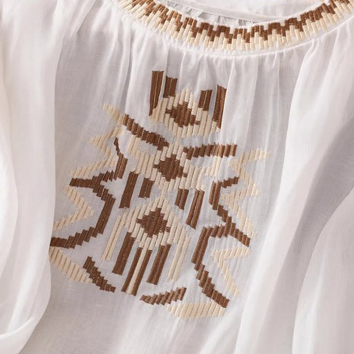 Buddha Stones Casual Symmetrical Embroidery Women's Crew Neck Design Half Sleeve Spandex T-shirt