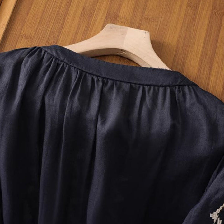 Buddha Stones Casual Symmetrical Embroidery Women's Crew Neck Design Half Sleeve Spandex T-shirt - image 9