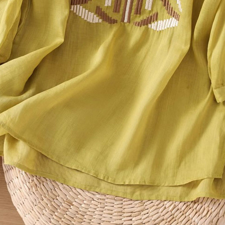 Buddha Stones Casual Symmetrical Embroidery Women's Crew Neck Design Half Sleeve Spandex T-shirt