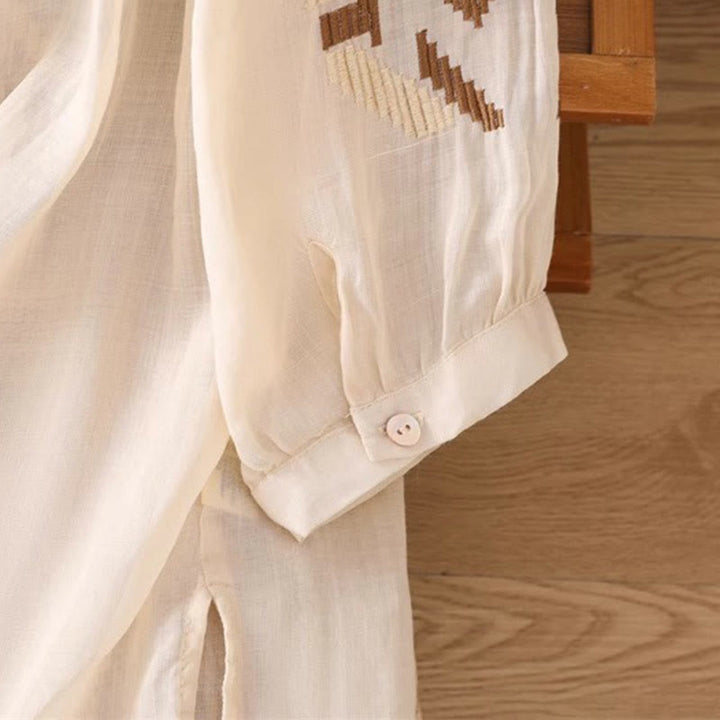 Buddha Stones Casual Symmetrical Embroidery Women's Crew Neck Design Half Sleeve Spandex T-shirt