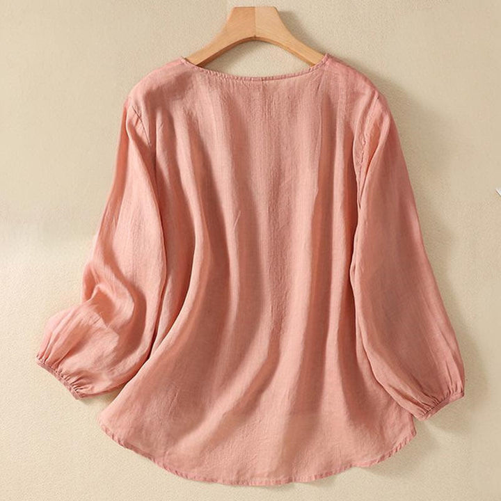 Buddha Stones Casual Embroidery Flower Branches Women's Crew Neck Design Long Sleeve Cotton T-shirt