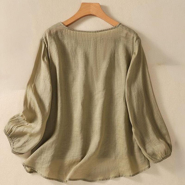 Buddha Stones Casual Embroidery Flower Branches Women's Crew Neck Design Long Sleeve Cotton T-shirt